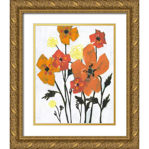 Hot Flowers II Gold Ornate Wood Framed Art Print with Double Matting by Goldberger, Jennifer