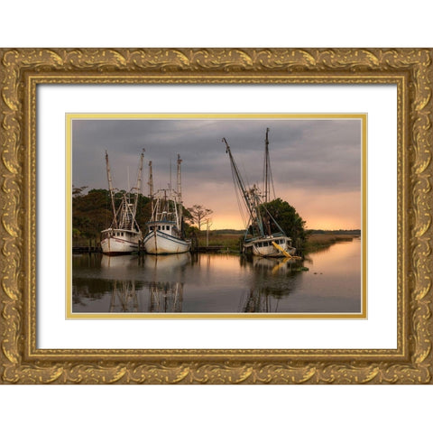 Trawlers Gold Ornate Wood Framed Art Print with Double Matting by Head, Danny