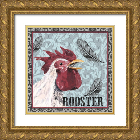 White Rooster I Gold Ornate Wood Framed Art Print with Double Matting by Reynolds, Jade