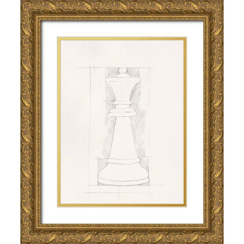 Chess Set Sketch I Gold Ornate Wood Framed Art Print with Double Matting by Caroline, Emma