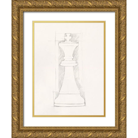 Chess Set Sketch II Gold Ornate Wood Framed Art Print with Double Matting by Caroline, Emma