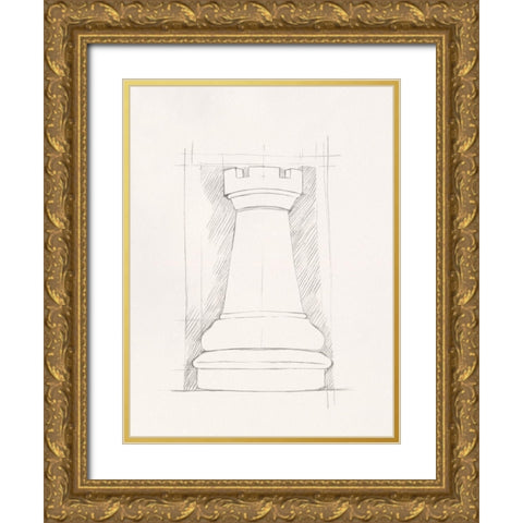 Chess Set Sketch IV Gold Ornate Wood Framed Art Print with Double Matting by Caroline, Emma
