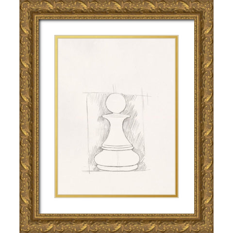 Chess Set Sketch V Gold Ornate Wood Framed Art Print with Double Matting by Caroline, Emma