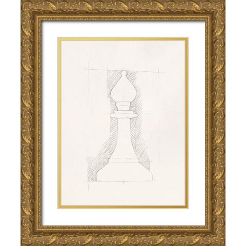 Chess Set Sketch VI Gold Ornate Wood Framed Art Print with Double Matting by Caroline, Emma