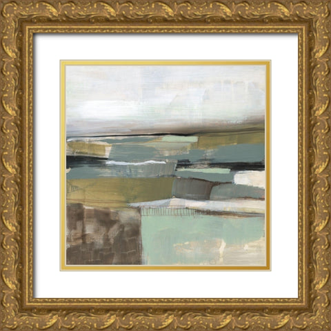 Neutral Horizon Grid I Gold Ornate Wood Framed Art Print with Double Matting by Goldberger, Jennifer