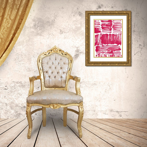 Custom Red Stripes I Gold Ornate Wood Framed Art Print with Double Matting by Fuchs, Jodi