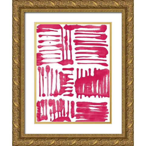 Custom Red Stripes II Gold Ornate Wood Framed Art Print with Double Matting by Fuchs, Jodi