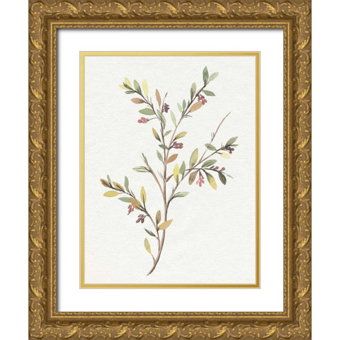 Single Sprig II Gold Ornate Wood Framed Art Print with Double Matting by Warren, Annie
