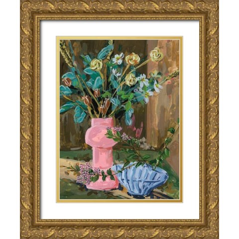 Still Life Bouquet I Gold Ornate Wood Framed Art Print with Double Matting by Wang, Melissa