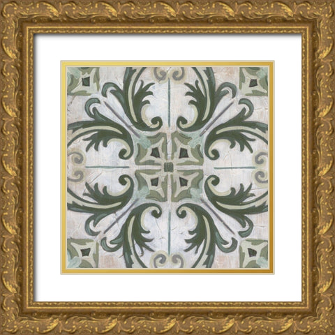 Vintage Verdigris Tile I Gold Ornate Wood Framed Art Print with Double Matting by Vess, June Erica