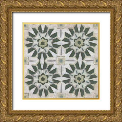 Vintage Verdigris Tile III Gold Ornate Wood Framed Art Print with Double Matting by Vess, June Erica