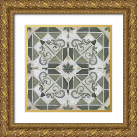 Vintage Verdigris Tile IV Gold Ornate Wood Framed Art Print with Double Matting by Vess, June Erica