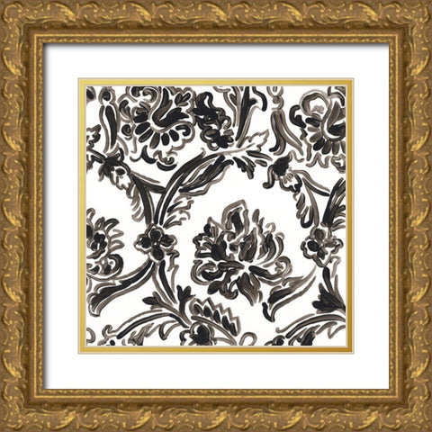 Ink Motif I Gold Ornate Wood Framed Art Print with Double Matting by Vess, June Erica