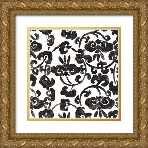 Ink Motif II Gold Ornate Wood Framed Art Print with Double Matting by Vess, June Erica