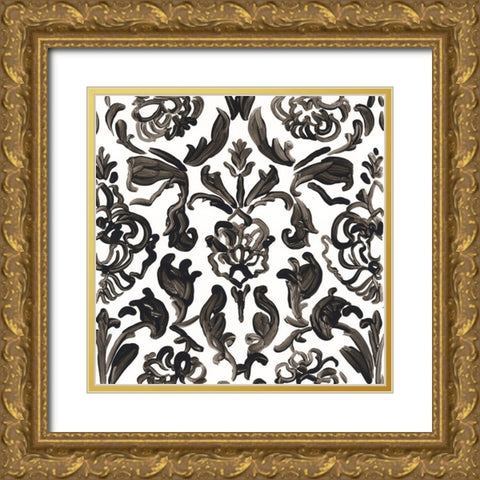 Ink Motif III Gold Ornate Wood Framed Art Print with Double Matting by Vess, June Erica