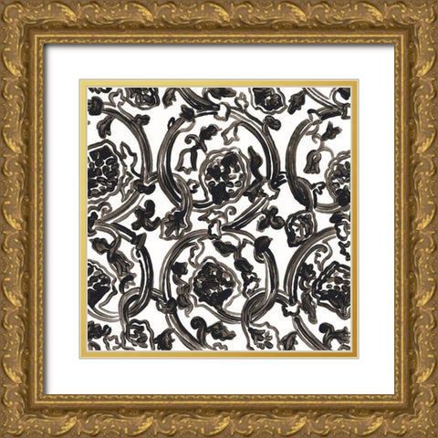 Ink Motif IV Gold Ornate Wood Framed Art Print with Double Matting by Vess, June Erica