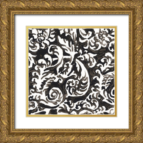 Ink Motif V Gold Ornate Wood Framed Art Print with Double Matting by Vess, June Erica