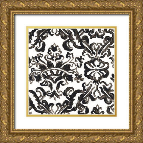 Ink Motif VI Gold Ornate Wood Framed Art Print with Double Matting by Vess, June Erica