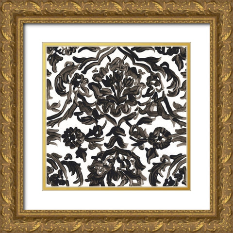 Ink Motif VII Gold Ornate Wood Framed Art Print with Double Matting by Vess, June Erica