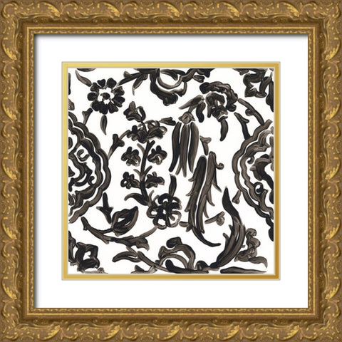 Ink Motif VIII Gold Ornate Wood Framed Art Print with Double Matting by Vess, June Erica