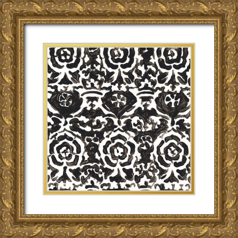 Ink Motif IX Gold Ornate Wood Framed Art Print with Double Matting by Vess, June Erica