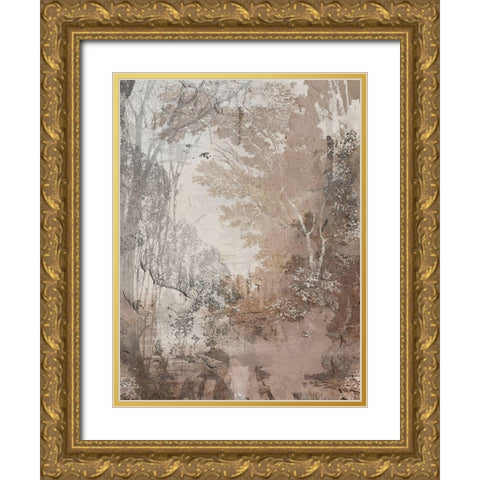 Fresco Collage III Gold Ornate Wood Framed Art Print with Double Matting by Barnes, Victoria