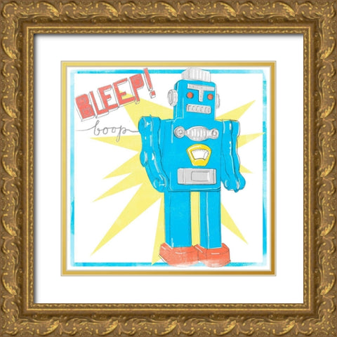 Toy Tin Robots III Gold Ornate Wood Framed Art Print with Double Matting by Parker, Jennifer Paxton