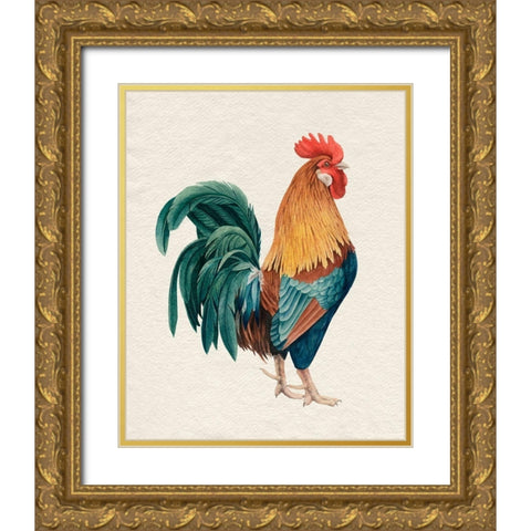 Watercolor Rooster I Gold Ornate Wood Framed Art Print with Double Matting by Popp, Grace