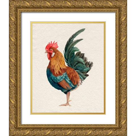 Watercolor Rooster II Gold Ornate Wood Framed Art Print with Double Matting by Popp, Grace