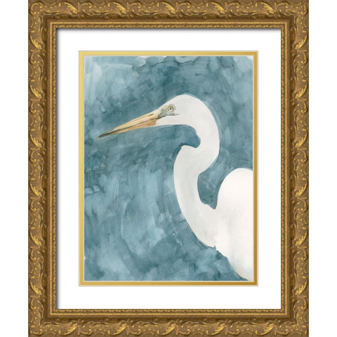 Watercolor Heron Portrait I Gold Ornate Wood Framed Art Print with Double Matting by Caroline, Emma