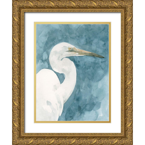 Watercolor Heron Portrait II Gold Ornate Wood Framed Art Print with Double Matting by Caroline, Emma