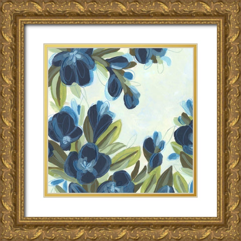 Lush Indigo Blooms I Gold Ornate Wood Framed Art Print with Double Matting by Vess, June Erica