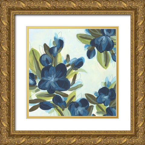 Lush Indigo Blooms III Gold Ornate Wood Framed Art Print with Double Matting by Vess, June Erica