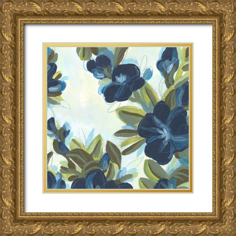 Lush Indigo Blooms IV Gold Ornate Wood Framed Art Print with Double Matting by Vess, June Erica