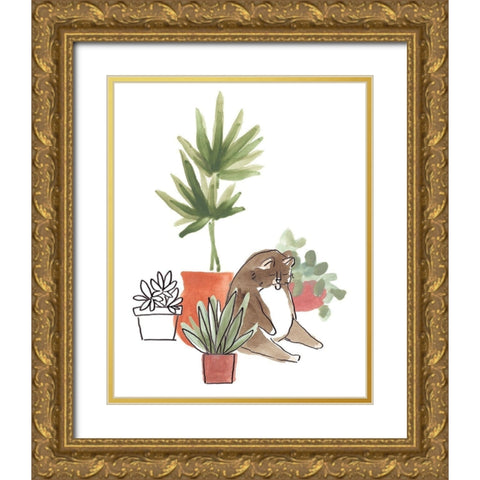 Purrfect Plants II Gold Ornate Wood Framed Art Print with Double Matting by Vess, June Erica