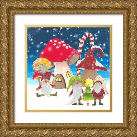 Christmas Gnomes I Gold Ornate Wood Framed Art Print with Double Matting by Moore, Regina