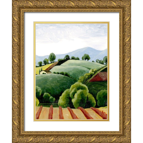 Tuscan Valley Sketch I Gold Ornate Wood Framed Art Print with Double Matting by Popp, Grace