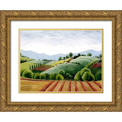 Tuscan Valley Sketch III Gold Ornate Wood Framed Art Print with Double Matting by Popp, Grace