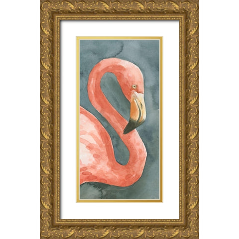 Flamingo Study I Gold Ornate Wood Framed Art Print with Double Matting by Caroline, Emma