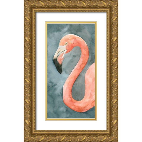 Flamingo Study II Gold Ornate Wood Framed Art Print with Double Matting by Caroline, Emma