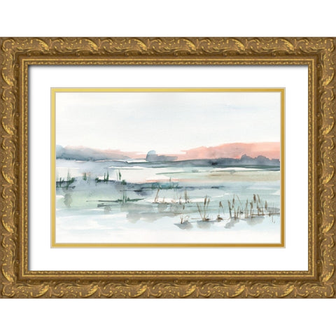 Marsh Cattails II Gold Ornate Wood Framed Art Print with Double Matting by Harper, Ethan