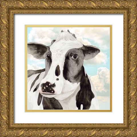 Portrait of a Cow I Gold Ornate Wood Framed Art Print with Double Matting by Wang, Melissa