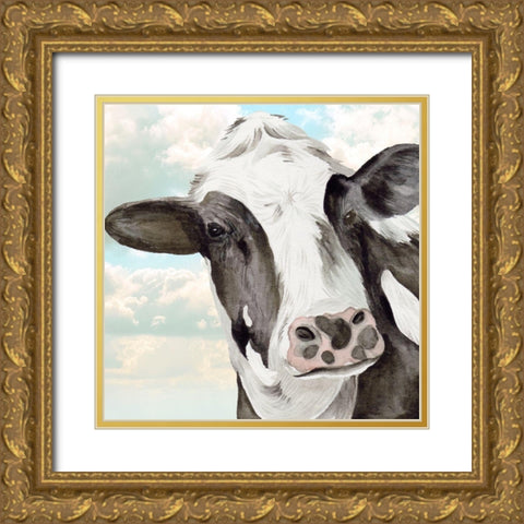 Portrait of a Cow II Gold Ornate Wood Framed Art Print with Double Matting by Wang, Melissa