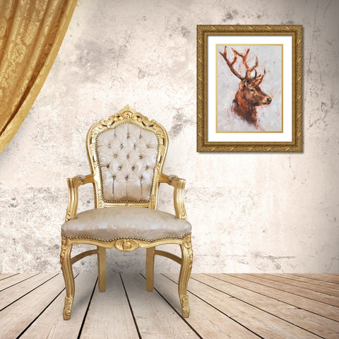 Stag Study II Gold Ornate Wood Framed Art Print with Double Matting by Harper, Ethan