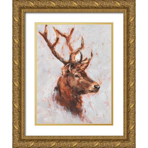 Stag Study II Gold Ornate Wood Framed Art Print with Double Matting by Harper, Ethan