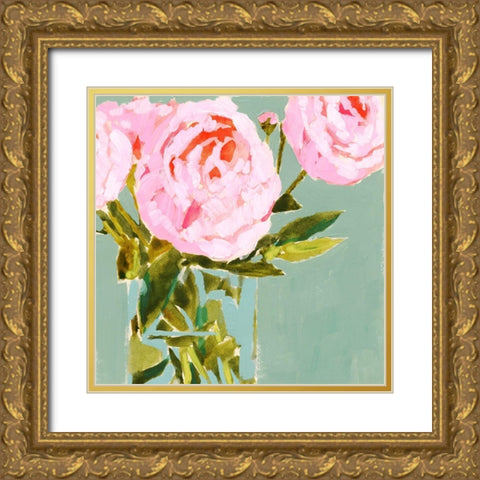 Popping Peonies III Gold Ornate Wood Framed Art Print with Double Matting by Barnes, Victoria
