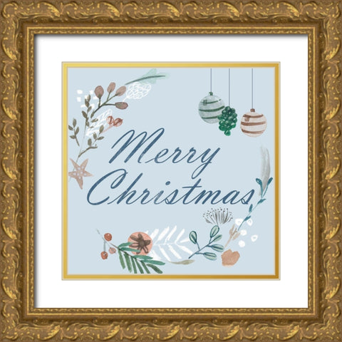 Snowy Christmas I Gold Ornate Wood Framed Art Print with Double Matting by Wang, Melissa