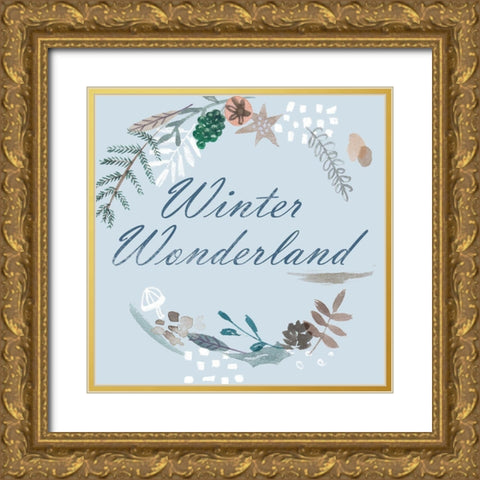 Snowy Christmas III Gold Ornate Wood Framed Art Print with Double Matting by Wang, Melissa