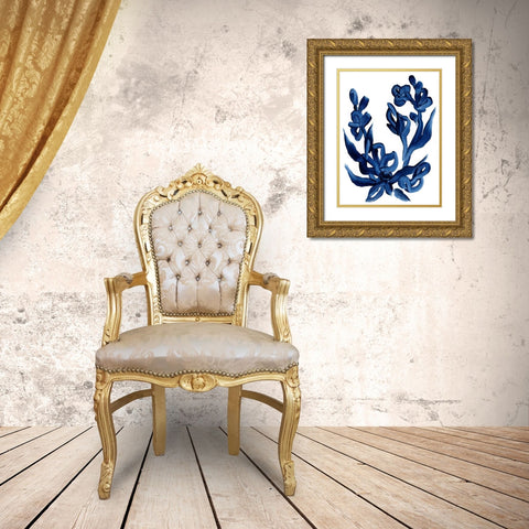 Indigo Brush Blooms I Gold Ornate Wood Framed Art Print with Double Matting by Vess, June Erica