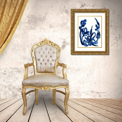 Indigo Brush Blooms II Gold Ornate Wood Framed Art Print with Double Matting by Vess, June Erica